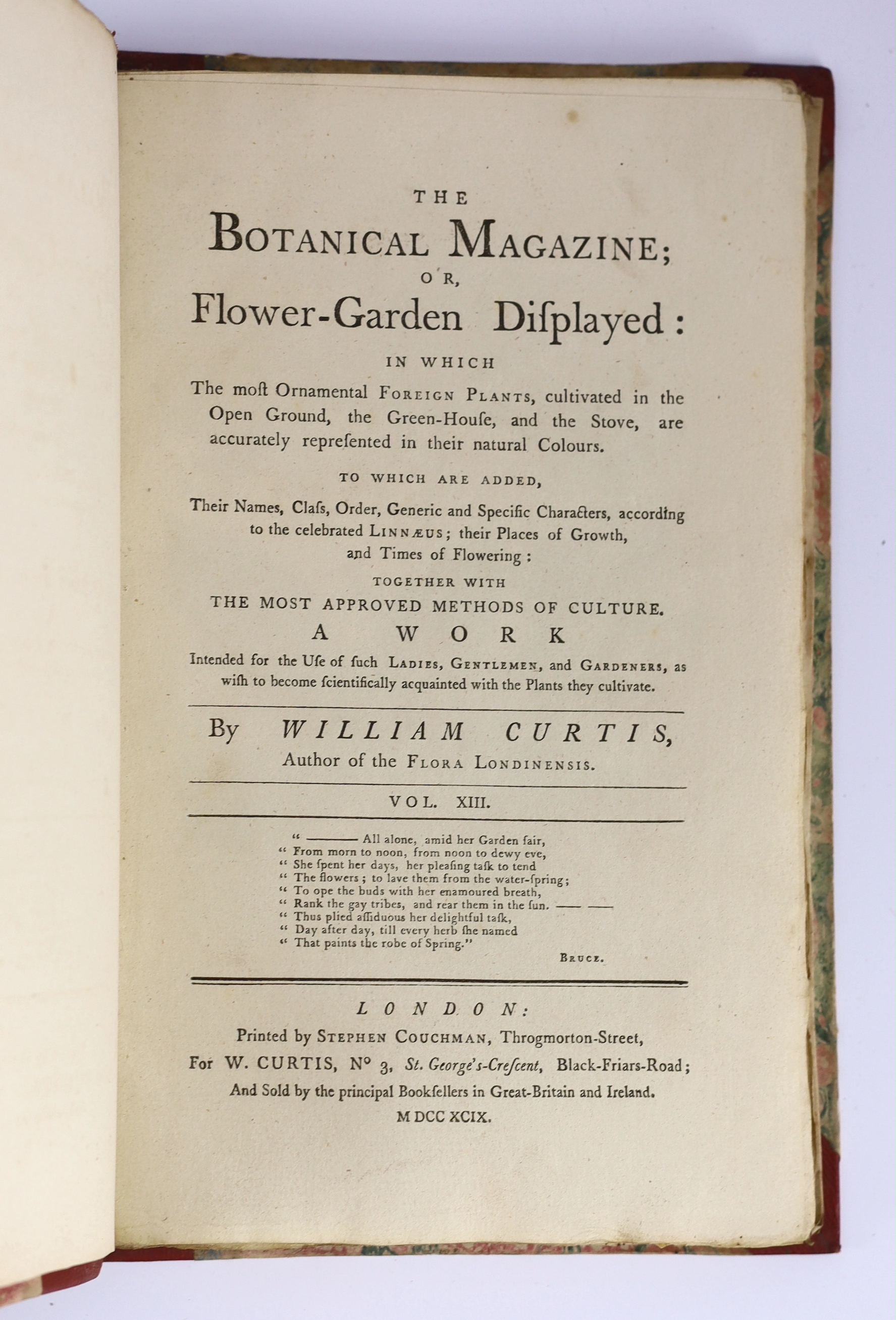 Curtis, William - A Botanical Magazine; or, Flower-Garden Displayed ... vols. IV, XI and XII (bound together), XIII and XV; New Series vol. VIII; Third Series vols. XII, XIV, XVI and XXIII. (10 vols).